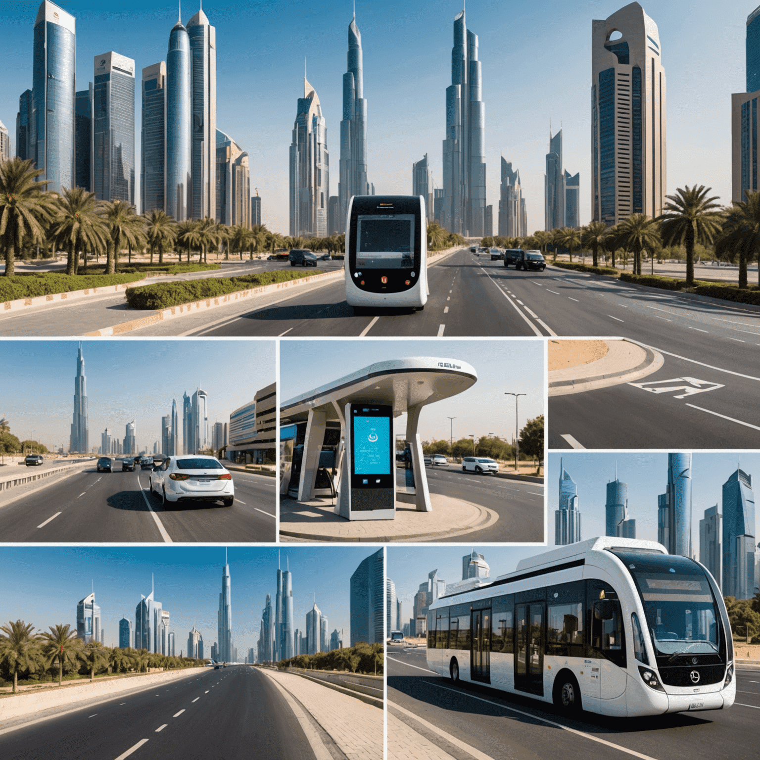 A collage showing various top-up methods including a smartphone, an RTA office, and a smart kiosk, with UAE's iconic road landscapes in the background